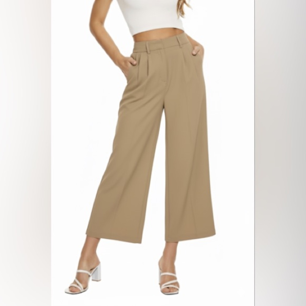 NWT Decivi Wide Leg High Rise Pants Trousers Pleat Front Elastic Waist Cropped L